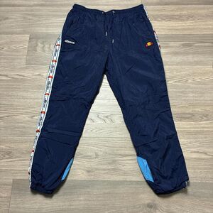 Ellesse Y2K Style Track Pants Joggers Blue with Spell Out Side Stripe Size XL